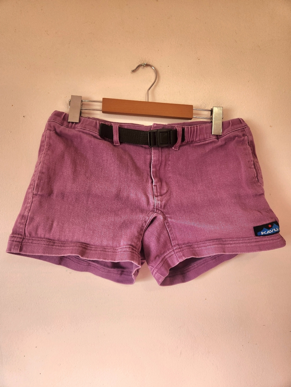 KAVU San Blas Belted Shorts Purple Garment Dyed Stretch Twill Outdoor Hiking S